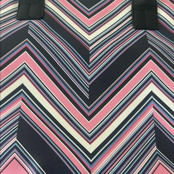 Trina Turk Chevron Tote in Pink and Navy - Picture 4 of 16